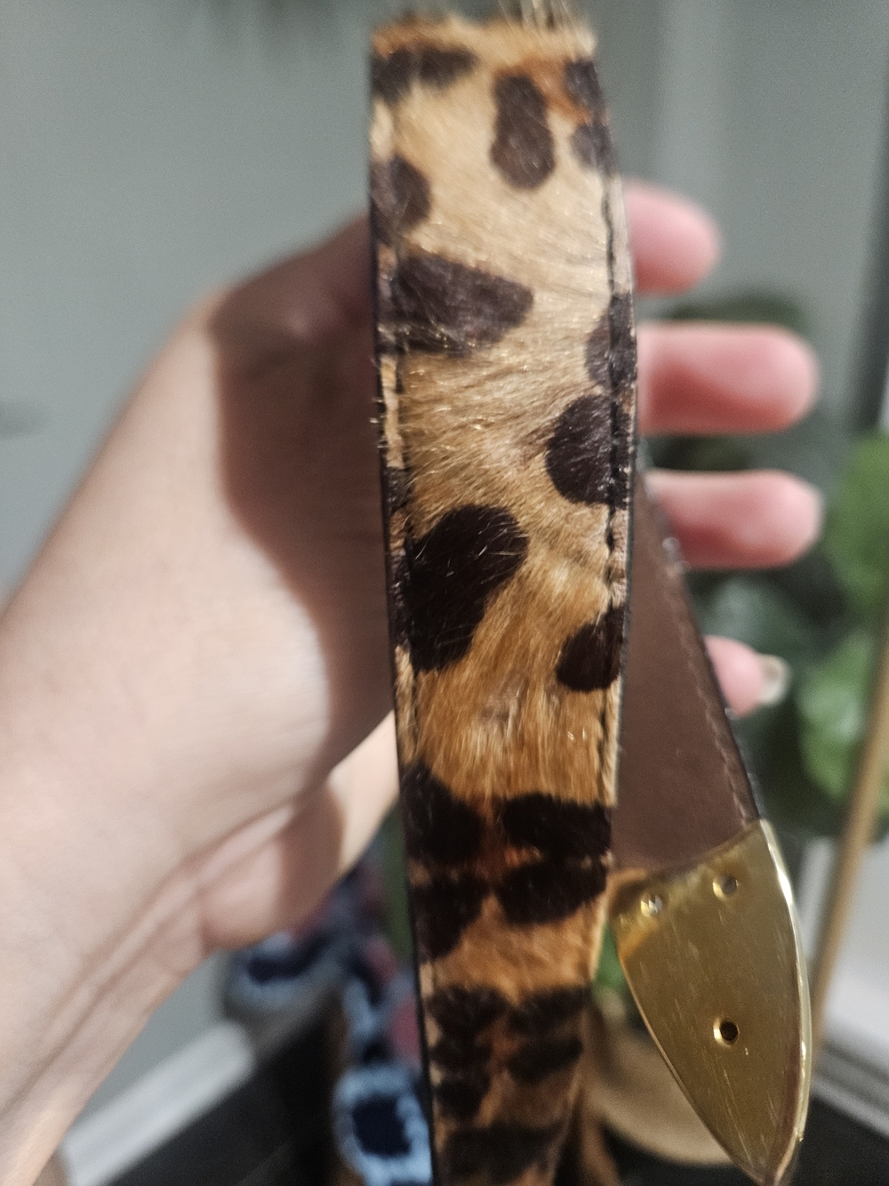 Vintage Leopard Print Calf Hair Leather Belt Gold Hardware. Size Medium - Picture 13 of 16